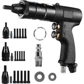 VOTOER Pneumatic Rivet Nut Gun Tool, 1/4, 5/16, 3/8 inch Heavy Duty Adjustable Speed Air Rivet Gun with Mandrels Riveting Gun Kit Riveter Set Pull Rivnut Gun (804 Model)