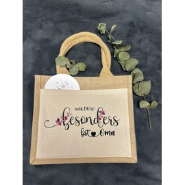 AMBERGER DESIGN by A&M Osterhage amd Jutetasche "Weil du so besonders bist" Mama | Oma | Wunschname personalisierbar | Nachhaltiger Jutebeutel | Mama-Geschenk Größe S oder M