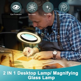 MACASA 10X Magnifying Glass with Light and Timer, 2 in 1 Magnifying Desk Lamp, Flexible Gooseneck Magnifier with Light for Craft Hobby Painting Sewing Close Work