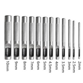 Yosugar 12-Piece Punch Tool Set, Hole Punch Set for Leather, 2 mm - 10 mm Hole Punch, Round Hollow Hole Punch Set for Leather, Watch Strap, Seal Belt (Silver, 12 Pieces 2-10 mm)