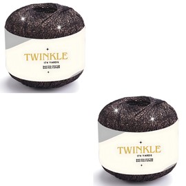 Pack 2 Art of Yarn Twinkle Metallic Glitter Yarn Sparkle Fine 1 Light Fingering Weight Worsted Gold Silver for Crochet Knitting, 25g 0.88oz, 175 Yard Soft Craft Shawls Cardigans Sparkly Silver 854