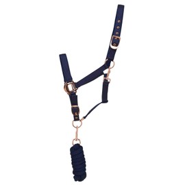 Y-H HY Rose Gold Lead Rope & Head Collar Full Size Navy Rose Gold
