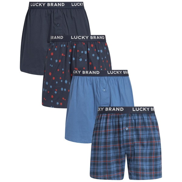 Lucky Brand Men's Underwear - Classic Knit Boxers (4 Pack), Size Medium, Indigo/Mood