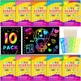 Party Favors for Kids 4-8-12: 10 Pack Easter Basket Stuffers Essentials Scratch Rainbow Art Crafts Notebook, Coloring Book Goodie Bags Kit, Bulk Birthday Easter Gift Classroom Prizes Girl Boy Toddler