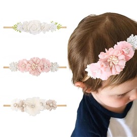 PYRUVAE 3 Pieces Baby Headbands for Girls, Nylon Headbands for Babies, Baby Headbands, Elastic Soft Cute Headbands with Bows for Toddler Girls as Baby Photo Accessories