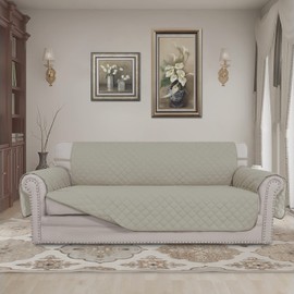 Easy-Going Reversible Oversized Couch Cover for 3 Cushion Couch Sofa Cover for Dogs Water Resistant Furniture Protector Cover with Foam Sticks for Pet (Oversized Sofa, Beige/Beige)