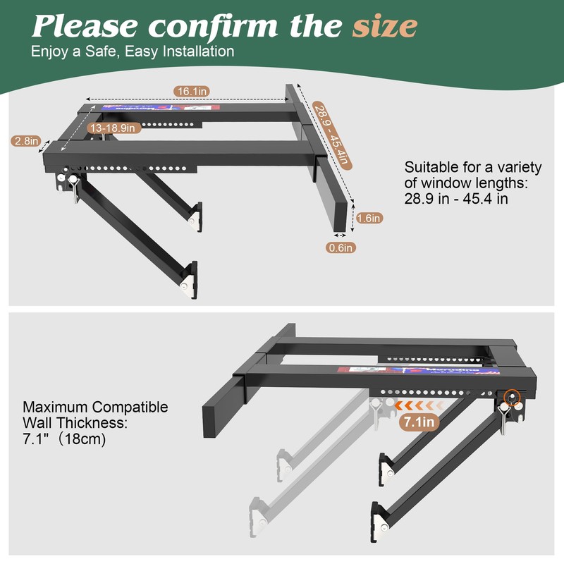 Marudina Upgraded No-Drill Window AC Bracket, Adjustable Window Air Conditioner