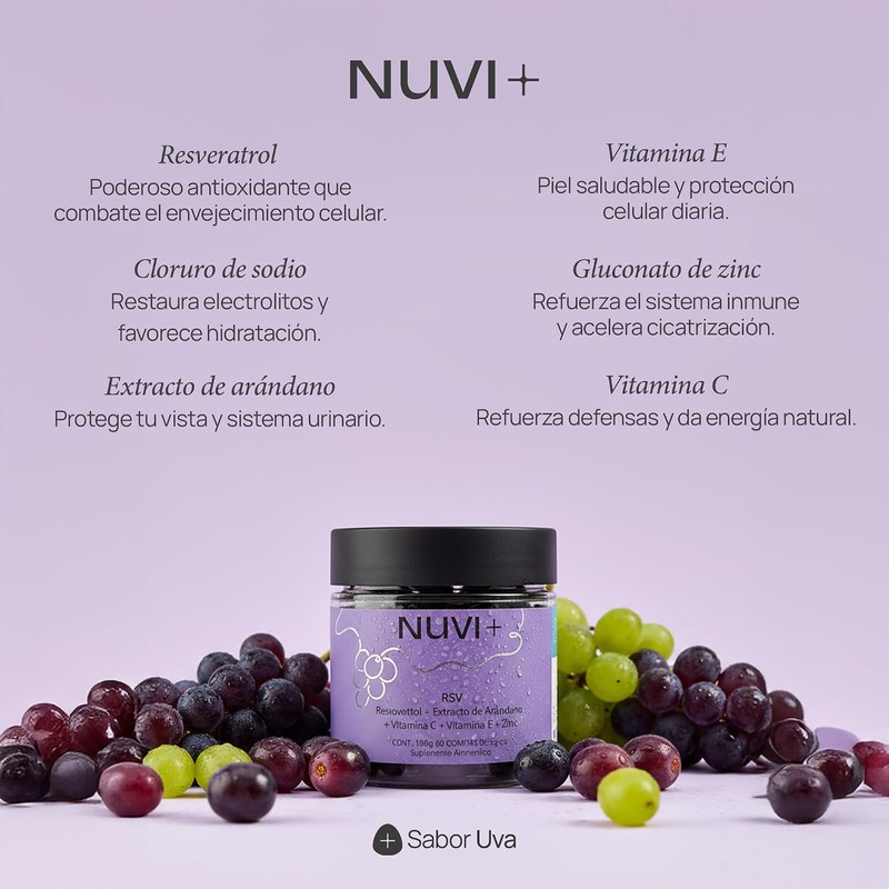 NUVI+ Gomitas RSV con Resveratrol, Arándano, Vitamina C, E y