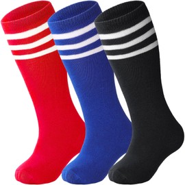 DRESHOW Children's Toddler Football Socks Striped Knee High Cotton Socks Uniform Sport Long Tube Socks for Boys Girls Child, 3 Pairs Soccer Socks T13