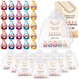 Colingmill 25 Set Mini Gnomes Miniature Easter Jesus Figurines Gifts Bulk Christian Church Party Favors Include Religious Jesus Prayer Cards Organza Bags for Easter Egg Stuffers Hide Garden Baptism