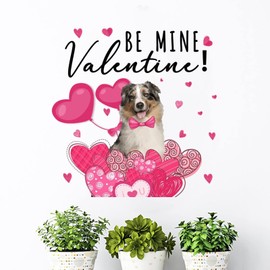 Be Mine Valentine Dogs Vinyl Wall Decal Sticker Valentine's Day Pet Dog Pink Red Heart Nursery Removable Wall Decal American Pit Bull Terrier Wall Stickers for Bedroom & Living Room