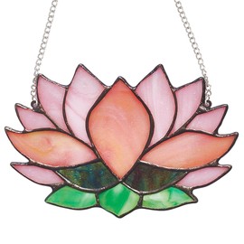 CREATCABIN Lotus Suncatcher Stained Window Hangings Acrylic Window Panel Glass Window Hangings Decor Lotus Flower Wall Art Sun Catcher Ornament Gift for Mom Women Kitchen Livingroom 9.4x15cm