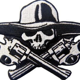 Skull with Guns Patch Embroidered Applique Iron On Sew On Emblem