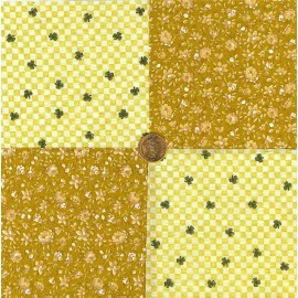 Various Manufacturers Golden Check Your Luck Shamrock Clover Cotton Novelty Fabric Squares my4