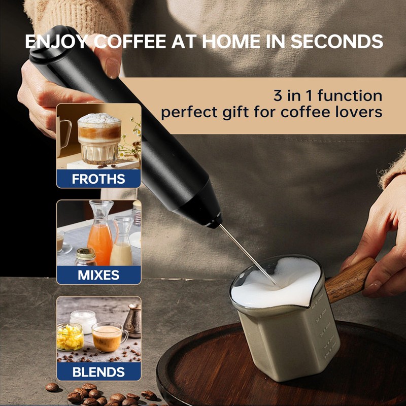 YSSOA Electric Milk Frother Handheld with Stainless Steel Stand Battery