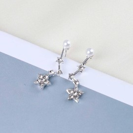 Cimenexe Bohemian Crystal Star Ear Climber Earrings Vintage Pearl Stud Earrings Silver Rhinestone Star Earrings Triple Star Ear Crawler Earrings Retro Celestial Earrings Jewelry for Women and Girls