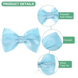 M METERXITY 12-Pack Satin Ribbon Twist Tie Bows, 3x3.6 Inch Bow Twist Ties, Satin Ribbon Bows for Craft DIY/Baked Goods/Hair Bow Sewing/Wedding/Birthday/Party [Light Blue]
