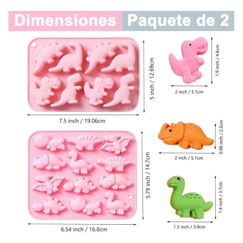 2 Piezas Moldes Silicón Dinosaurio 20 Cavidades Vela Dulces