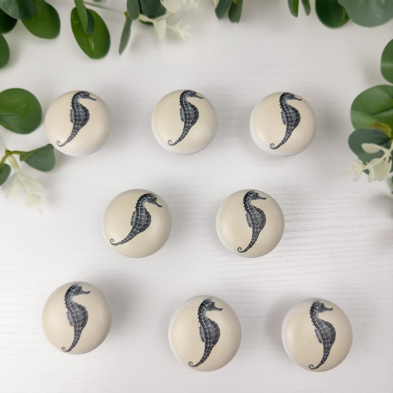 Lasyman 8 Pack 1.5" Ceramic Seahorse Cabinet Knob Unique Ocean
