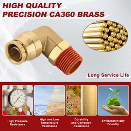 Boeray 1/2" Quick Push to Connect Fittings Brass 90 Degree Union Swivel Elbow Joint DOT Approved 1/2" Tube OD x 3/8" NPT Thread Air Brake Line Adapter Air Suspension Kit for Car Truck Trailers 2pcs