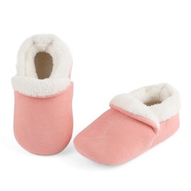 ESTAMICO Baby Girls Boys Plush Warm Boots Infant Winter Thickened Slippers Non Slip First Walkers Indoor Outdoor Shoes Pink 6-12 Months