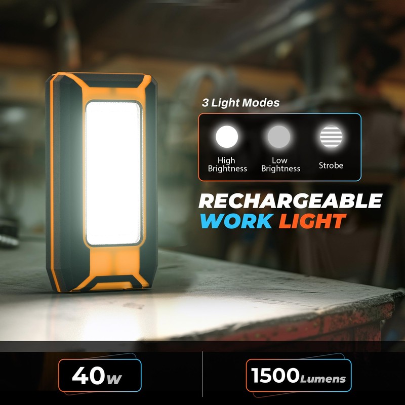 innofox 2-Pack LED Rechargeable Magnetic Work Light 40W 1500 Lumens,