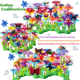 Flower Building Toy Set, 200 Pcs Flower Garden Building Toys for Girls Boys 3 4 5 6 7 Year Old, Educational Stem Build Garden Toy, Kids Toddler Birthday Gift Ideas