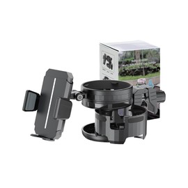 WalkFeel 3-in-1 Universal Wheelchair Cup Holder for Walker, 360° Rotating Phone Holder with 2 Drink Holder for Bike, Rollator, Stroller, Scooter, Seniors, Bicycle, Safe and Stable, Black