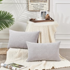 GAWAMAY Lumbar Support Pillow Decorative Rectangle Throw Pillow Covers 12"x20" Inch Set of 2, Super Soft Chenille Fall Pillowcase for Living Room Bedroom Sofa Couch Cushion Cover Light Grey 30x50cm