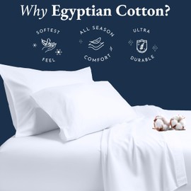 California Design Den Certified 100% Egyptian Cotton Sheets Queen Size, Luxury Queen Sheet Set with Deep Pocket, Soft, Wrinkle-Resistant, Cool & Durable Bed Sheets, White Sheets