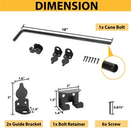 URDOGSL 18" Heavy Duty Cane Bolts for Gates with Black Rustproof Powder Upgraded Hardware Gate Drop Rod for Wood PVC Vinyl Fences Gates, Double Doors-1 Pack