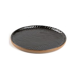 Vanity Tray with Brown Trim, Candle Tray, Bathroom Tray, Countertop Tray, Perfume Holder Organizer, Decorative Tray for Dresser, Table, Bathroom Countertop, Home décor, Round, Black, 8"×8"