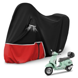 Outdoor Motorcycle Cover for Piaggio Vespa GTV GTS GT60/125/200/250/300 (with Boot), Waterproof Motorcycle Tarpaulin Cover, 420D Oxford Fabric Motorcycle Cover, Black & Red