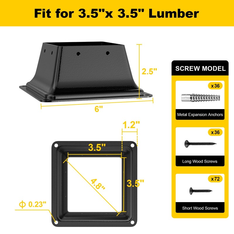 FMhotu 4x4 Post Base 9Pcs, Internal 3.5"x3.5" Heavy Duty Powder-Coated