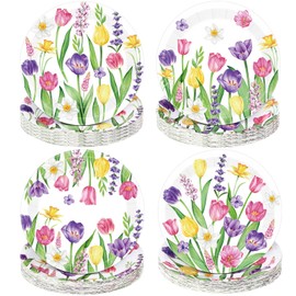 Zopeal 60 Pieces Floral Tulip Paper Plates 9 Inch, Spring Baby in Bloom Baby Shower Decorations Wedding Disposable Floral Dinner Plates For Birthday Tea Party Shower Supplies