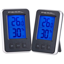 PEARL Thermometer Min Max: Pack of 2 Digital Thermometer/Hygrometer with Large Illuminated LCD (Thermo and Hygrometer, Thermometer Room, Illuminated)