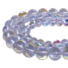 Asingeloo 38 cuentas redondas de 10 mm de ángel, de color blanco, de piedra lunar pulida, de sirena, de piedra lunar, de piedra lisa, suelta, de cuarzo de cristal para hacer joyas, 1 hebra de 15 pulgadas
