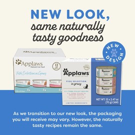 Applaws Natural Wet Cat Food in Gravy, Limited and Natural Ingredients, High Protein with No Artificial Additives, Fish Selection Variety Pack in Gravy (12 x 2.47oz Cans)