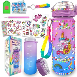 Felly Gifts for Girls DIY Drinking Bottle, Unicorn Drinking Bottle 5 6 7 8 9 10 Years, Drinking Bottle Craft Set Children DIY Water Bottle Craft Diamond Painting Birthday Toy