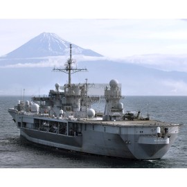 USS BLUE RIDGE U.S. NAVY BATTLESHIP STEAMS PAST MT. FUJI 8X10 PHOTO