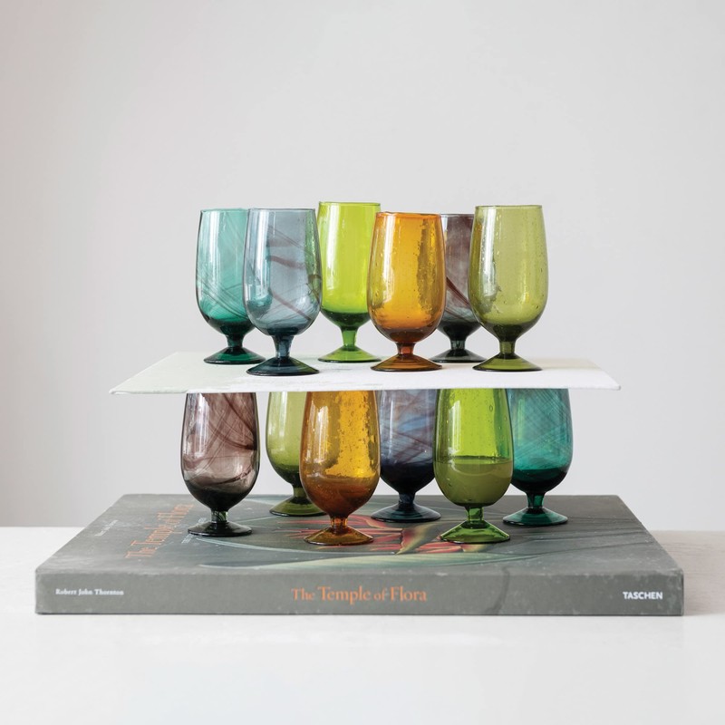 Creative Co-Op Hand Blown Stemmed Drinking Glass, Set of 6