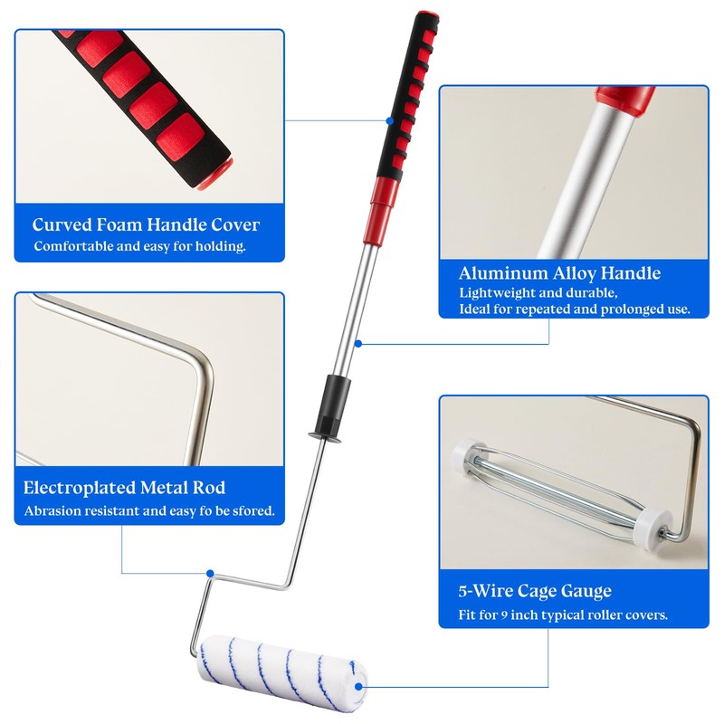 7pcs House Paint Roller Kit, Gesenwin 9 Inch Extendable Roller