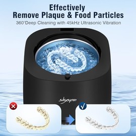 Limpiador ultrasónico de retenedores UV, 45 KHz, 2 modos silenciosos, limpiador de alineadores de dentaduras postizas, protector bucal, limpieza dental ultrasónica para todo tipo de aparatos