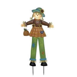 Pumpkin Hollow 5'10" Scarecrow Girl In Dress Holding Pumpkin Yard Stake Outdoor Garden Decor