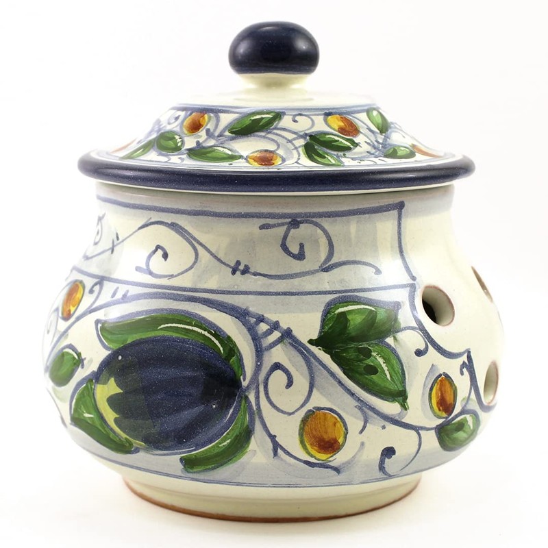 Hand Painted Italian Ceramic Garlic Jar Venezia - Handmade in