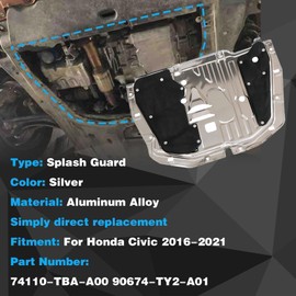 Priprilod Engine Splash Guard Under Car Shield Cover Board with Screws and Clips,Compatible with Honda Civic 2016 2017 2018 2019 2020 2021#74110-TBA-A00 90674-TY2-A01 ﻿