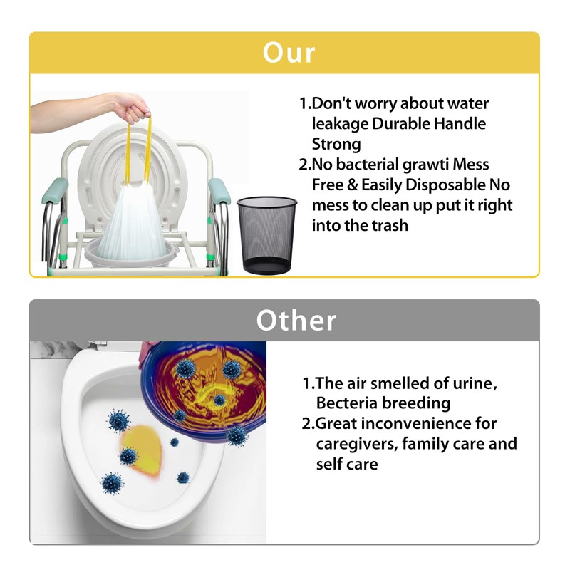 Commode Liners with Absorbent Pads for Bedside Commode, 50 Lemon