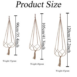 VASANA 3Pcs Macrame Plant Hanger Rope with Gold Hook Tassel3 Different Size Outdoor Indoor Hanging Planter Basket Decorative Flower Pot Holder for Boho Home Decor (Pots Not Included)