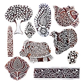 Royal Kraft Wooden Stamps for Block Printing on Saree Border, Textile, Clay, Pottery, Tattoo (Set of 10) MXtag0003