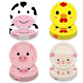 ZJRUI 60Pcs Farm Animals Paper Plates Farm Birthday Party Plates Barnyard Animal Theme Disposable Tableware Set for Baby Shower Table Decorations